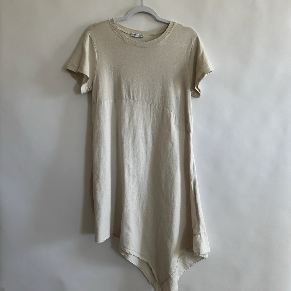 Civico 51 Mixed‎ Media Cotton Linen Asymetric Tunic Top S Oatmeal Lagenlook